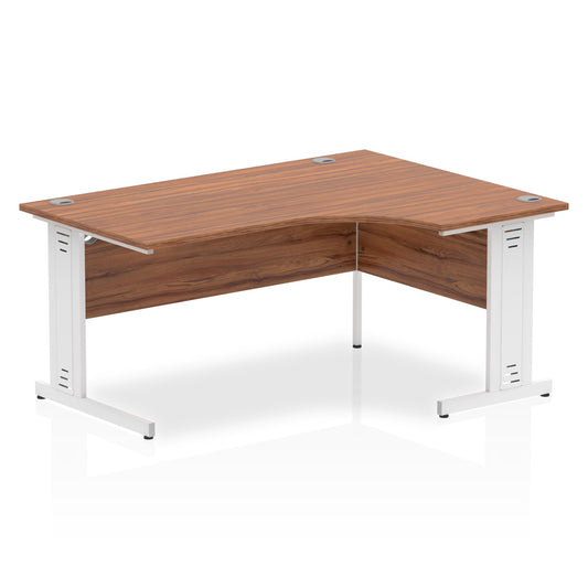 Impulse Contract Right Hand Crescent Cable Managed Leg Desk W1600 x D1200 x H730mm Walnut Finish/White Frame - I002147 - NWT FM SOLUTIONS - YOUR CATERING WHOLESALER