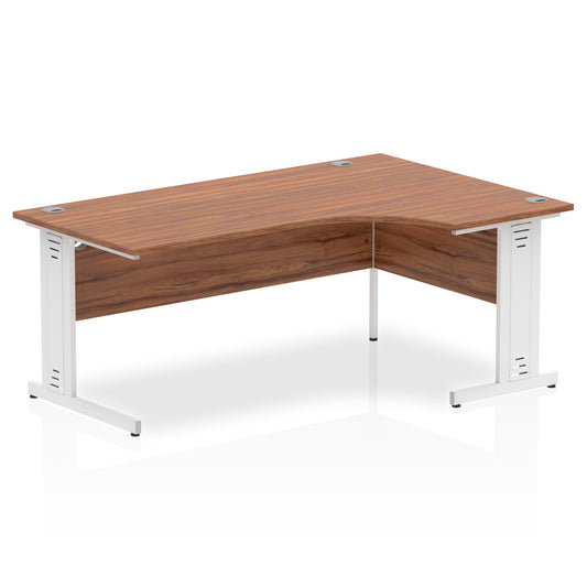 Impulse Contract Left Hand Crescent Cable Managed Leg Desk W1800 x D1200 x H730mm Walnut Finish/White Frame - I002148 - NWT FM SOLUTIONS - YOUR CATERING WHOLESALER