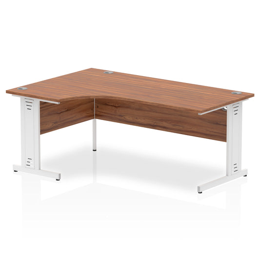 Impulse Contract Right Hand Crescent Cable Managed Leg Desk W1800 x D1200 x H730mm Walnut Finish/White Frame - I002149 - NWT FM SOLUTIONS - YOUR CATERING WHOLESALER