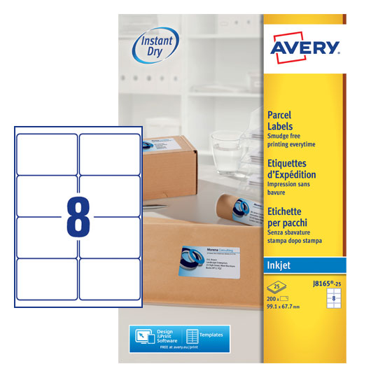 Avery Inkjet Address Label 99.1x67.7mm 8 Per A4 Sheet White (Pack 200 Labels) J8165-25