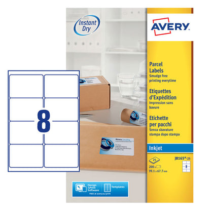 Avery Inkjet Address Label 99.1x67.7mm 8 Per A4 Sheet White (Pack 200 Labels) J8165-25