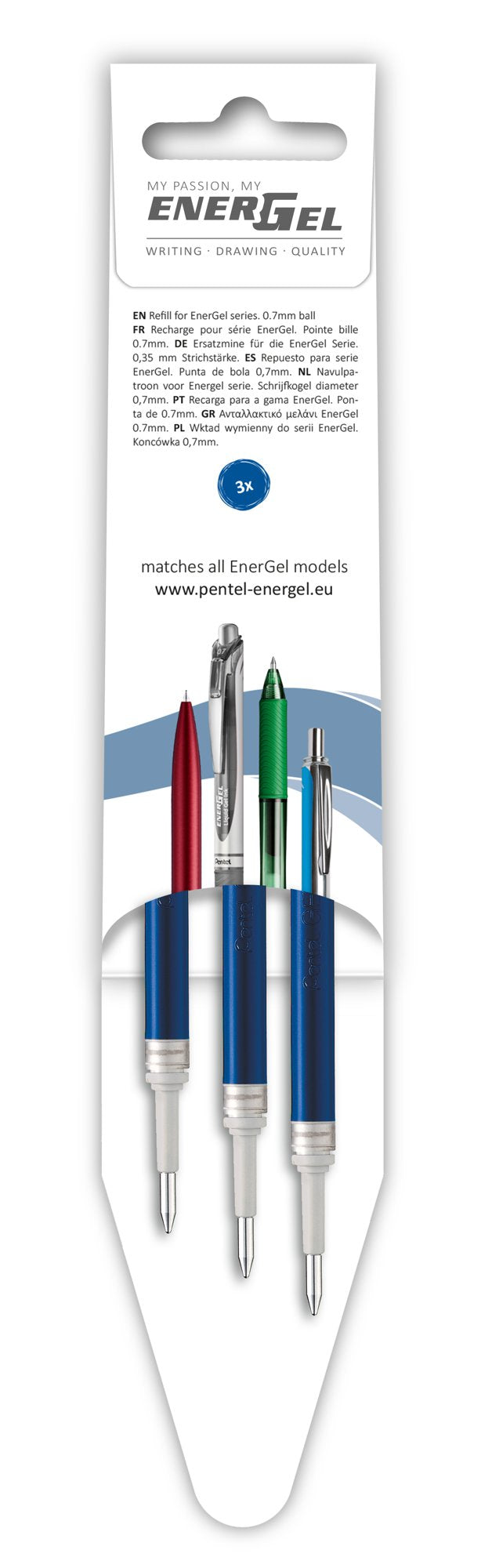 Pentel Refill for Pentel EnerGel Pen 0.7mm Blue 3 Refills Per Wallet (Pack 12) LR7-3C - NWT FM SOLUTIONS - YOUR CATERING WHOLESALER