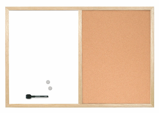 Bi-Office Combination Board Cork/Non Magnetic Whiteboard Pine Frame 900x600mm - MX07001010 - NWT FM SOLUTIONS - YOUR CATERING WHOLESALER