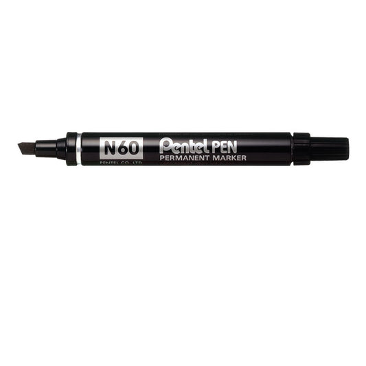 Pentel N60 Permanent Marker Chisel Tip 3.9-5.7mm Line Black (Pack 12) - N60-A - NWT FM SOLUTIONS - YOUR CATERING WHOLESALER