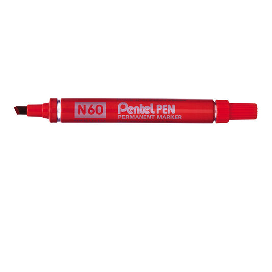 Pentel N60 Permanent Marker Chisel Tip 3.9-5.7mm Line Red (Pack 12) - N60-B - NWT FM SOLUTIONS - YOUR CATERING WHOLESALER