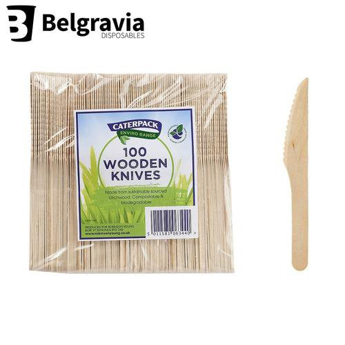 Belgravia CaterPack Wooden Knives Pack 100's - NWT FM SOLUTIONS - YOUR CATERING WHOLESALER