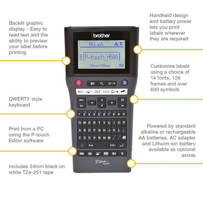 Brother PTH-500 180 x 180 DPI Wired TZe QWERTY Handheld Label Printer