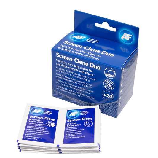 AF Screen-Clene Duo Wet/Dry Cleaning Wipes (Pack 20) SCR020 - NWT FM SOLUTIONS - YOUR CATERING WHOLESALER