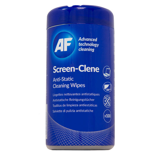 AF Screen-Clene Anti-Static Cleaning Wipes Tub (Pack 100) SCR100T - NWT FM SOLUTIONS - YOUR CATERING WHOLESALER