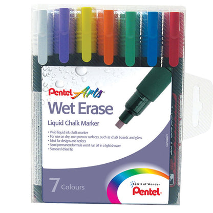 Pentel Wet Erase Chalk Marker Chisel Tip 2-4mm Line Assorted Colours (Pack 7) - SMW26/7 - NWT FM SOLUTIONS - YOUR CATERING WHOLESALER