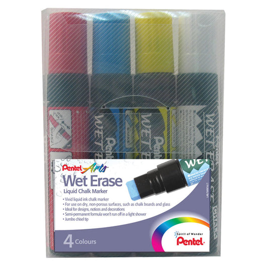 Pentel Wet Erase Chalk Marker Chisel Tip 10-15mm Line Assorted Colours (Pack 4) - SMW56/4-BCGW - NWT FM SOLUTIONS - YOUR CATERING WHOLESALER