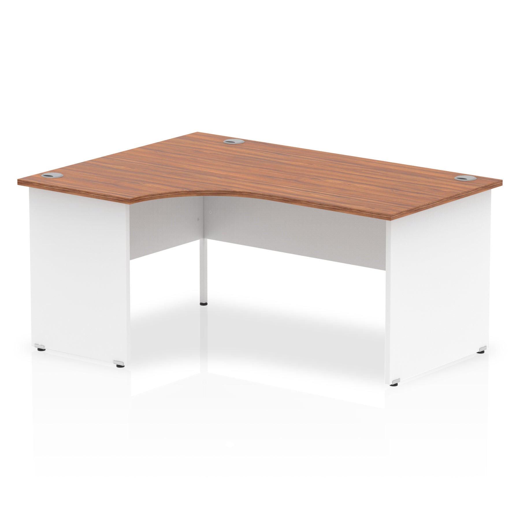 Dynamic Impulse 1600mm Left Crescent Desk Walnut Top White Panel End Leg TT000025 - NWT FM SOLUTIONS - YOUR CATERING WHOLESALER