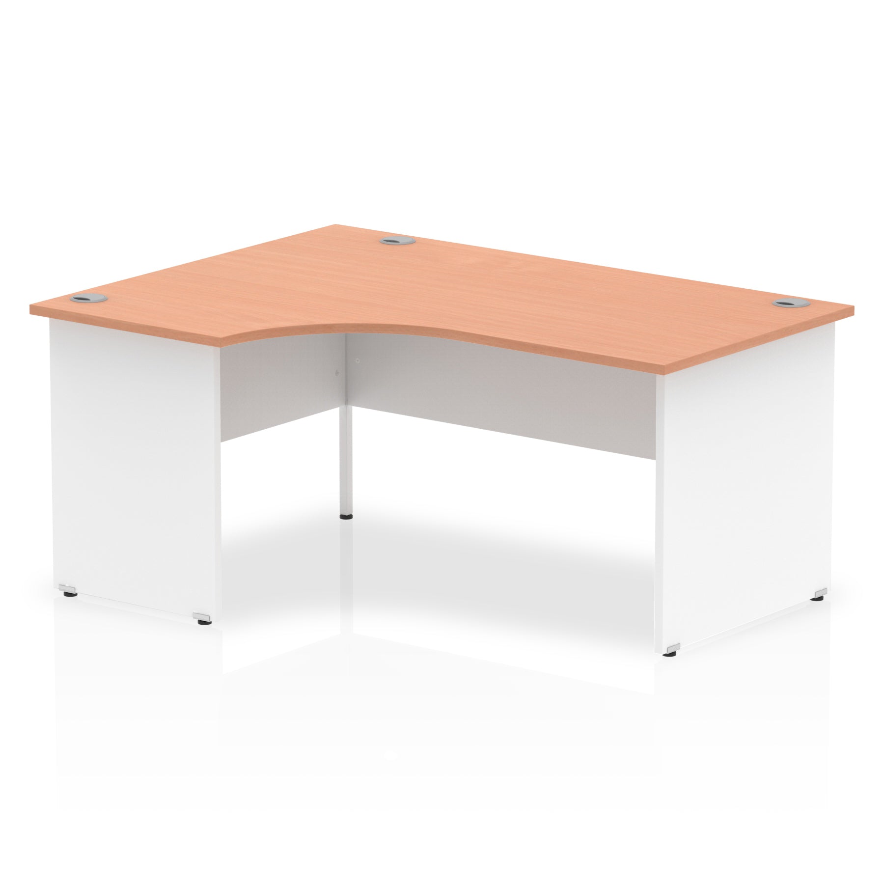 Dynamic Impulse 1600mm Left Crescent Desk Beech Top White Panel End Leg TT000027 - NWT FM SOLUTIONS - YOUR CATERING WHOLESALER