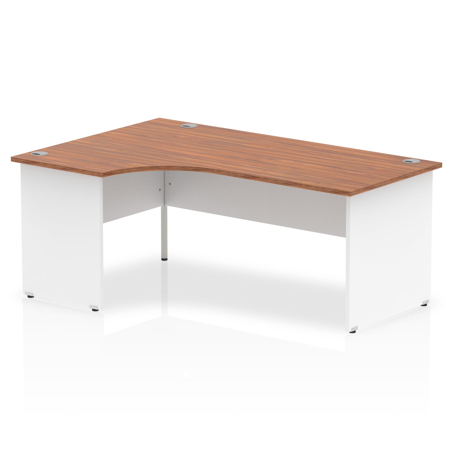 Dynamic Impulse 1800mm Left Crescent Desk Walnut Top White Panel End Leg TT000031 - NWT FM SOLUTIONS - YOUR CATERING WHOLESALER