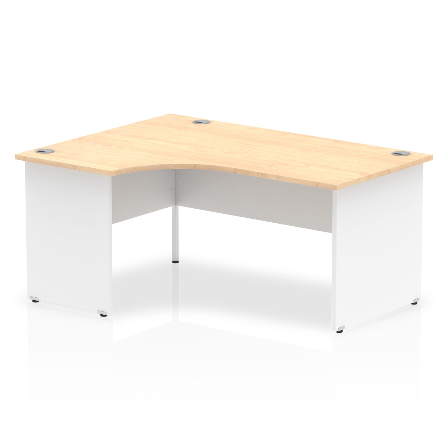 Dynamic Impulse 1600mm Left Crescent Desk Maple Top White Panel End Leg TT000113 - NWT FM SOLUTIONS - YOUR CATERING WHOLESALER