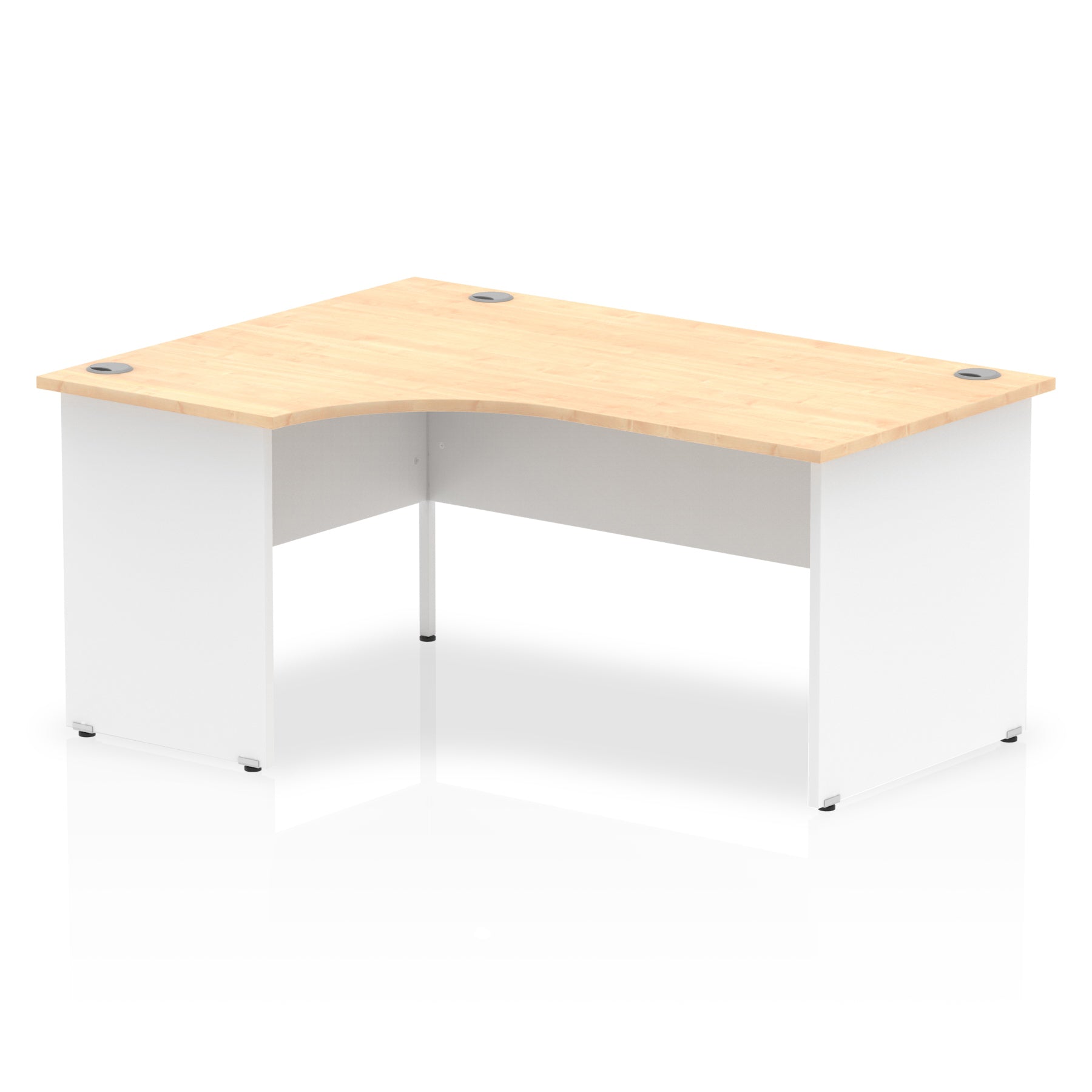 Dynamic Impulse 1600mm Left Crescent Desk Maple Top White Panel End Leg TT000113 - NWT FM SOLUTIONS - YOUR CATERING WHOLESALER