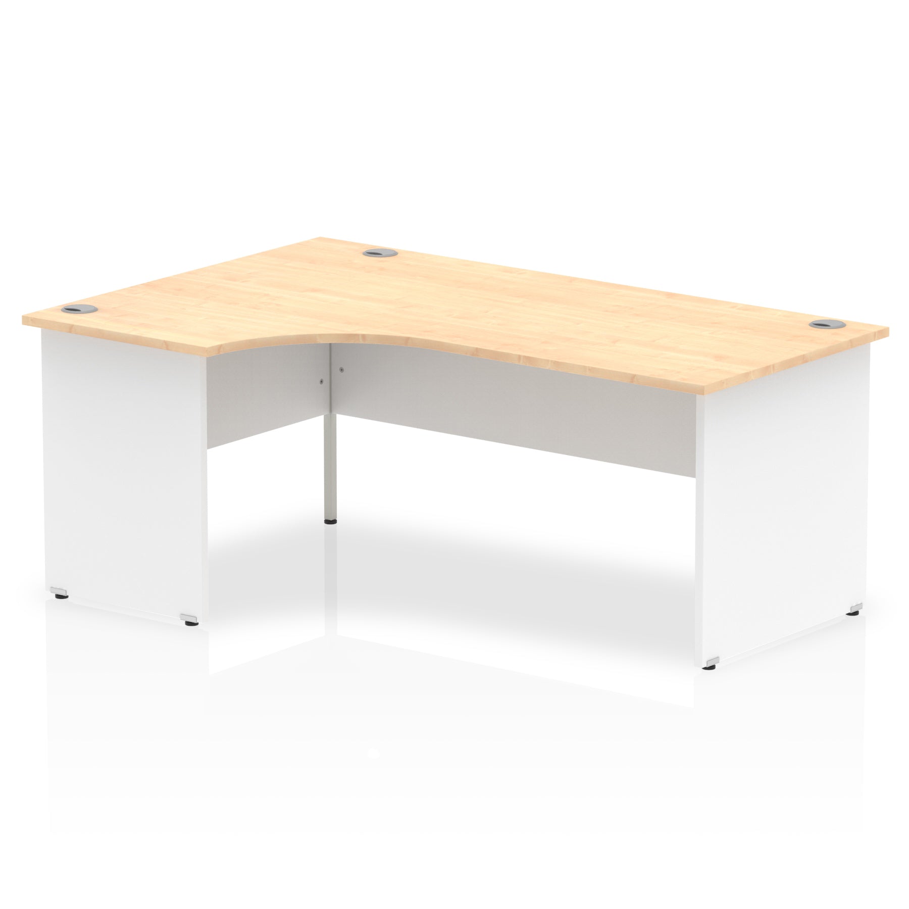 Dynamic Impulse 1800mm Left Crescent Desk Maple Top White Panel End Leg TT000114 - NWT FM SOLUTIONS - YOUR CATERING WHOLESALER