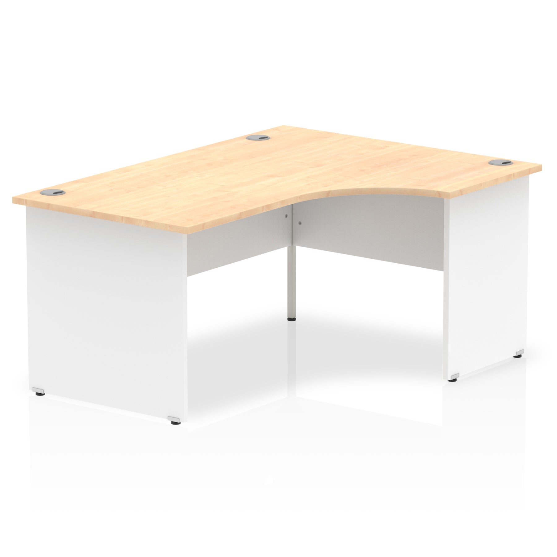 Dynamic Impulse 1600mm Right Crescent Desk Maple Top White Panel End Leg TT000115 - NWT FM SOLUTIONS - YOUR CATERING WHOLESALER