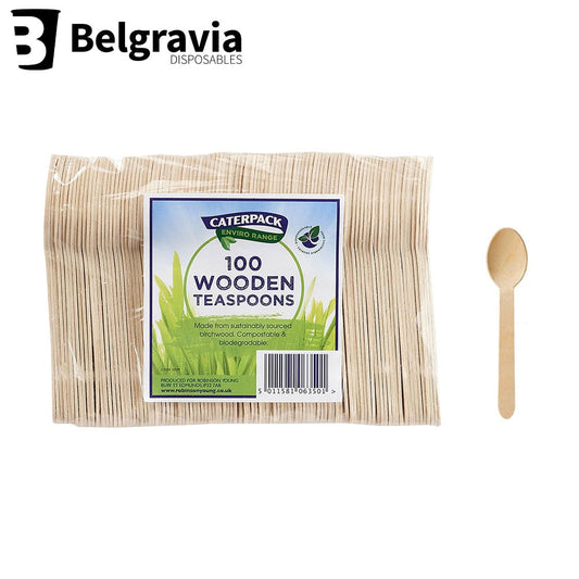 Belgravia CaterPack Wooden Tea Spoons Pack 100's - NWT FM SOLUTIONS - YOUR CATERING WHOLESALER