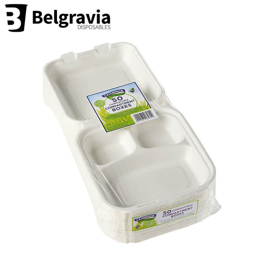 Belgravia Bio CaterPack 8x8inch Compartment Boxes Pack 50's - NWT FM SOLUTIONS - YOUR CATERING WHOLESALER