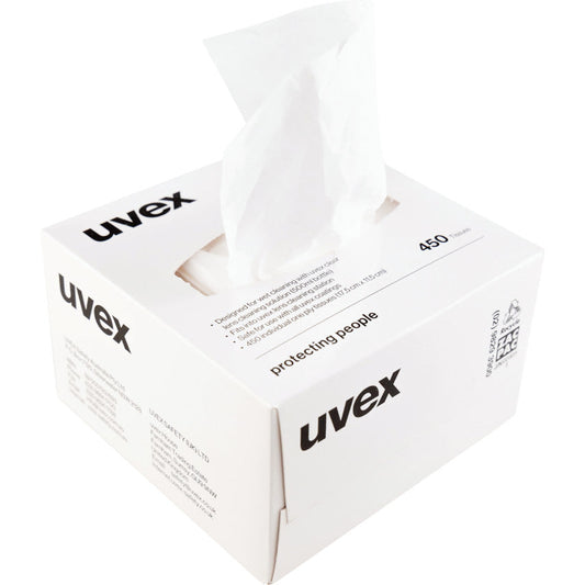 Uvex Formulated Cleaning Tissues/Wipes  Box x 450 - NWT FM SOLUTIONS - YOUR CATERING WHOLESALER