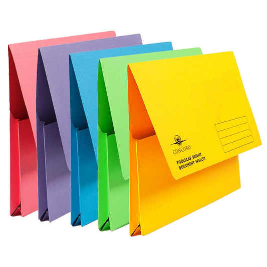 Concord Brights Document Wallets Foolscap Half Flap Assorted Pack 5's - NWT FM SOLUTIONS - YOUR CATERING WHOLESALER