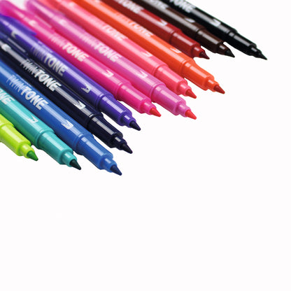 Tombow TwinTone Dual Tip Marker 0.8mm and 0.3mm Line Bright Assorted Colours (Pack 12) - WS-PK-12P-1