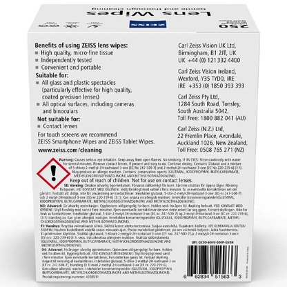 Zeiss Lens Cleaning Wipes 250 Wipes